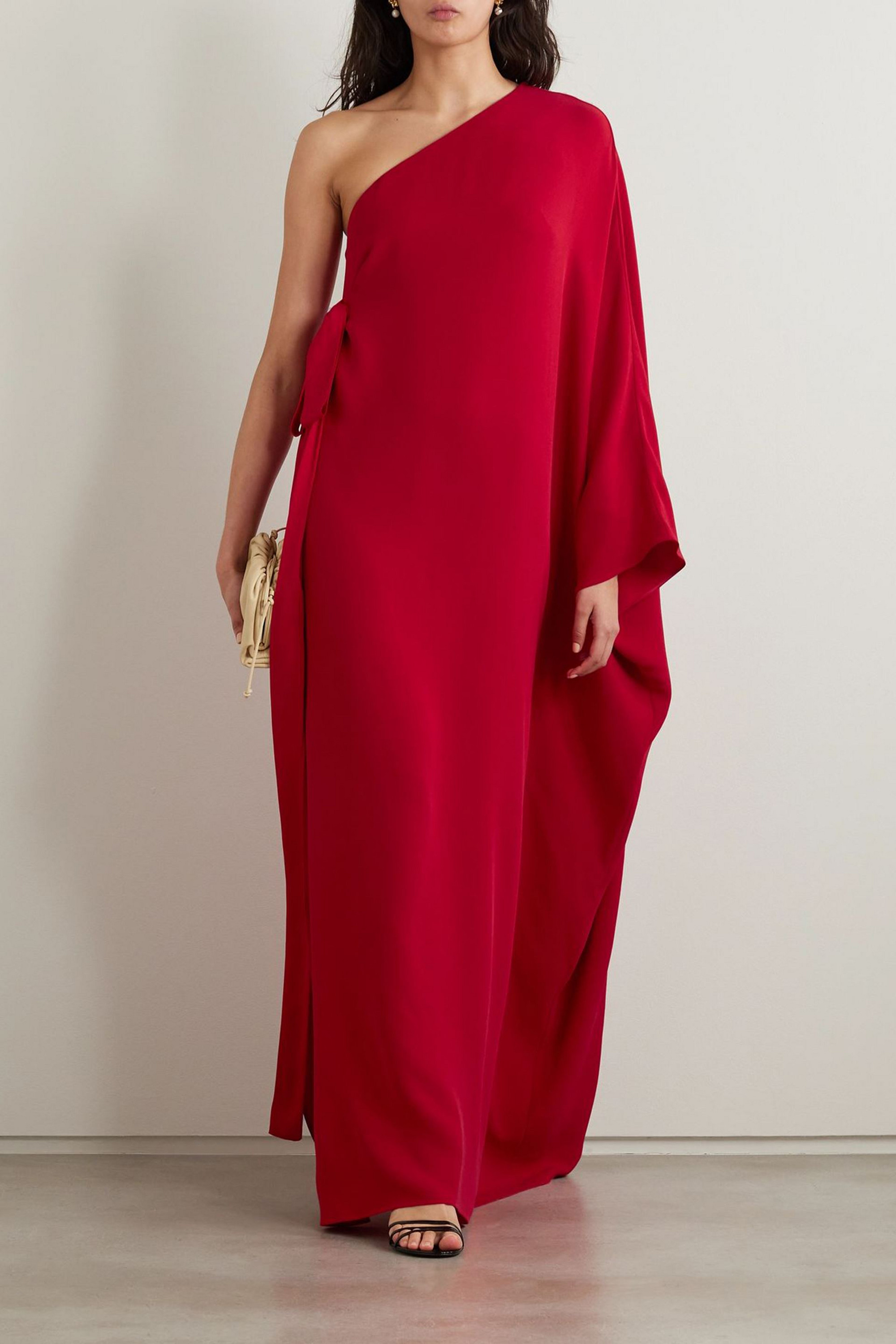 Valentino Garavani One-shoulder bow-embellished silk-crepe gown