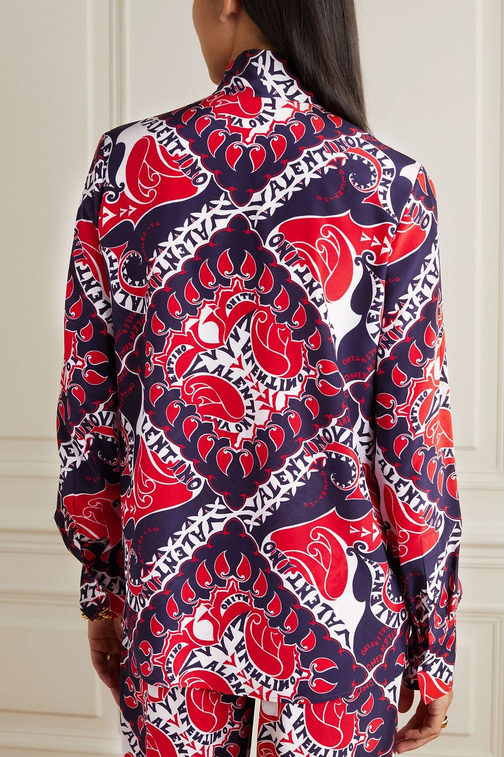 VALENTINO GARAVANI Tie-neck printed silk-crepe shirt