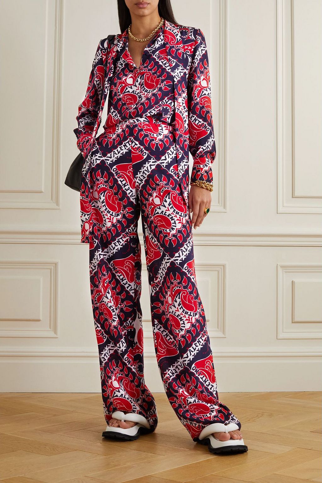 VALENTINO GARAVANI Tie-neck printed silk-crepe shirt