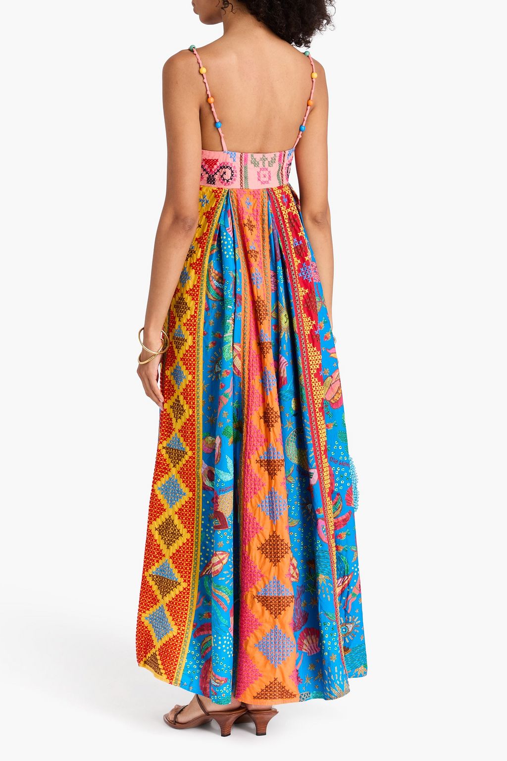 FARM RIO Embroidered printed cotton-poplin maxi dress
