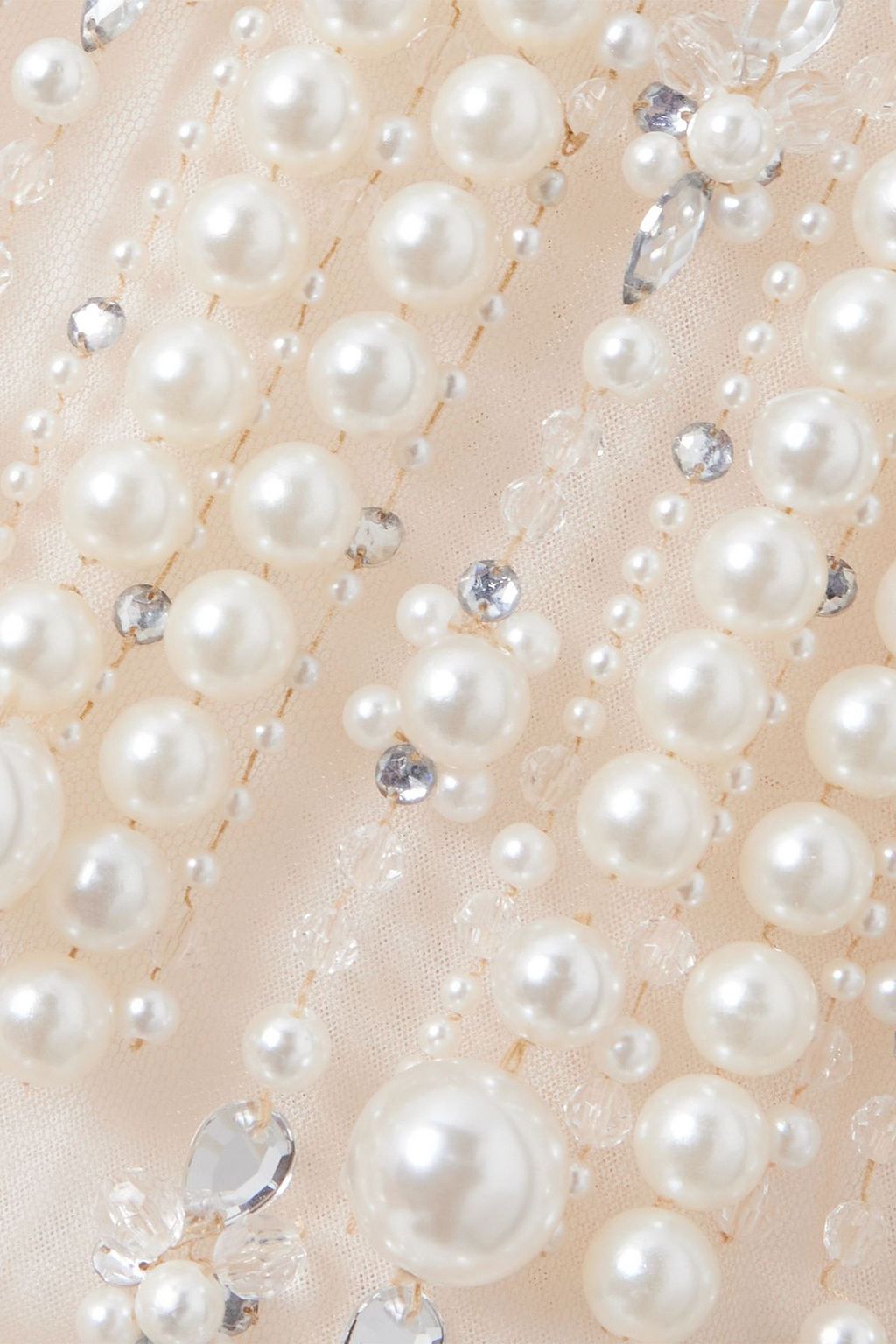 PATBO Faux pearl and crystal-embellished tulle tunic
