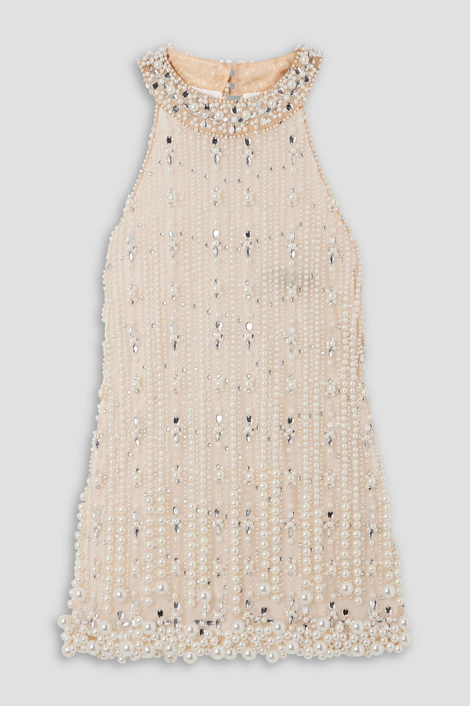 Patbo Faux Pearl And Crystal-embellished Tulle Tunic In Pink