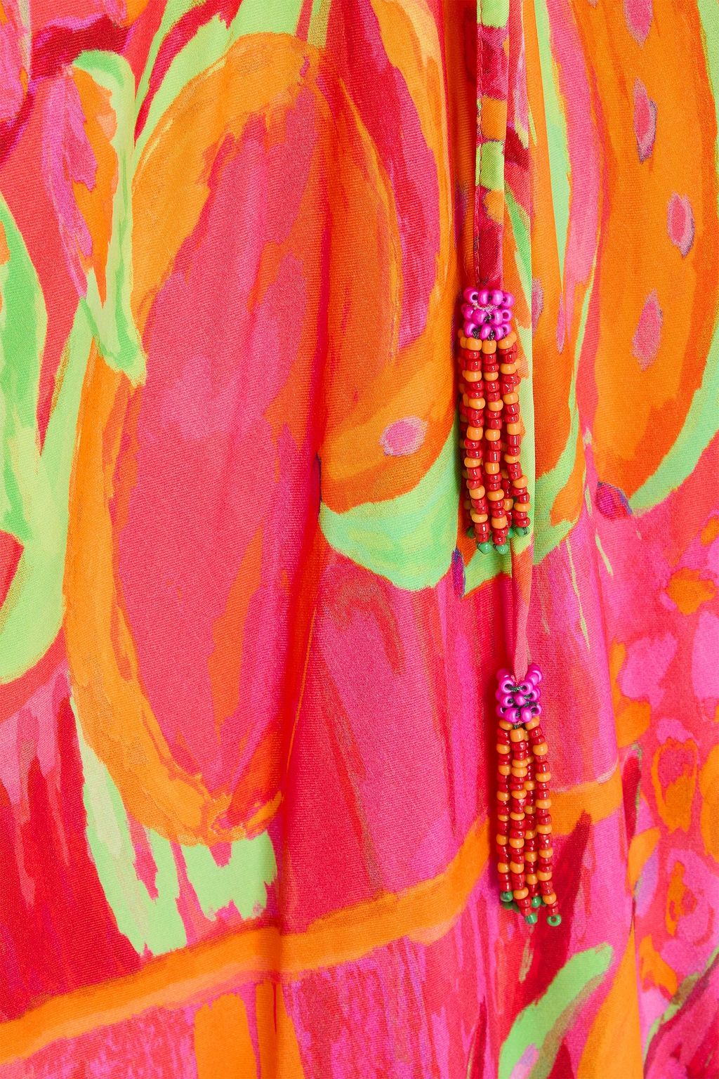 FARM RIO Bead-embellished printed satin midi dress