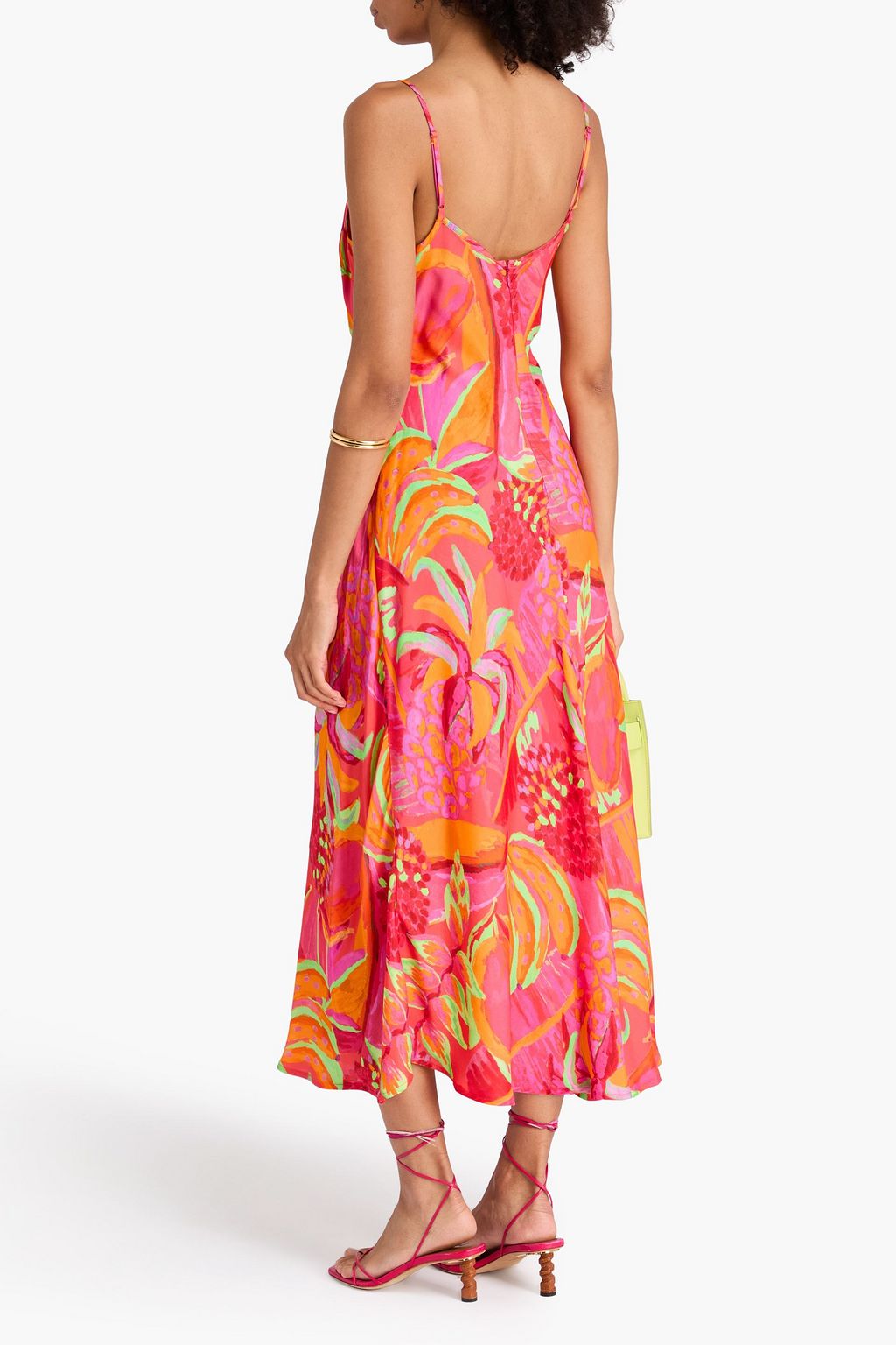 FARM RIO Bead-embellished printed satin midi dress