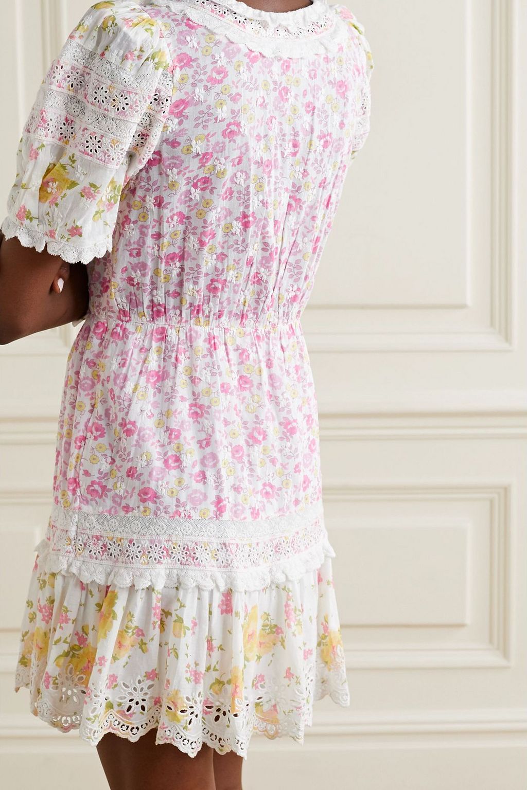 LOVESHACKFANCY Belen crochet-trimmed floral-print broderie anglaise cotton mini dress