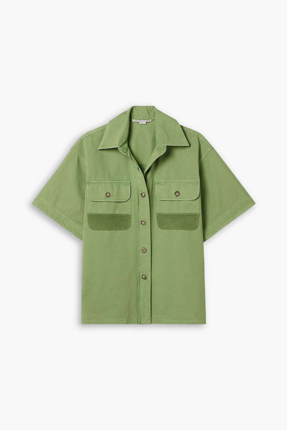 Stella Mccartney Corduroy-trimmed Cotton-twill Shirt In Green