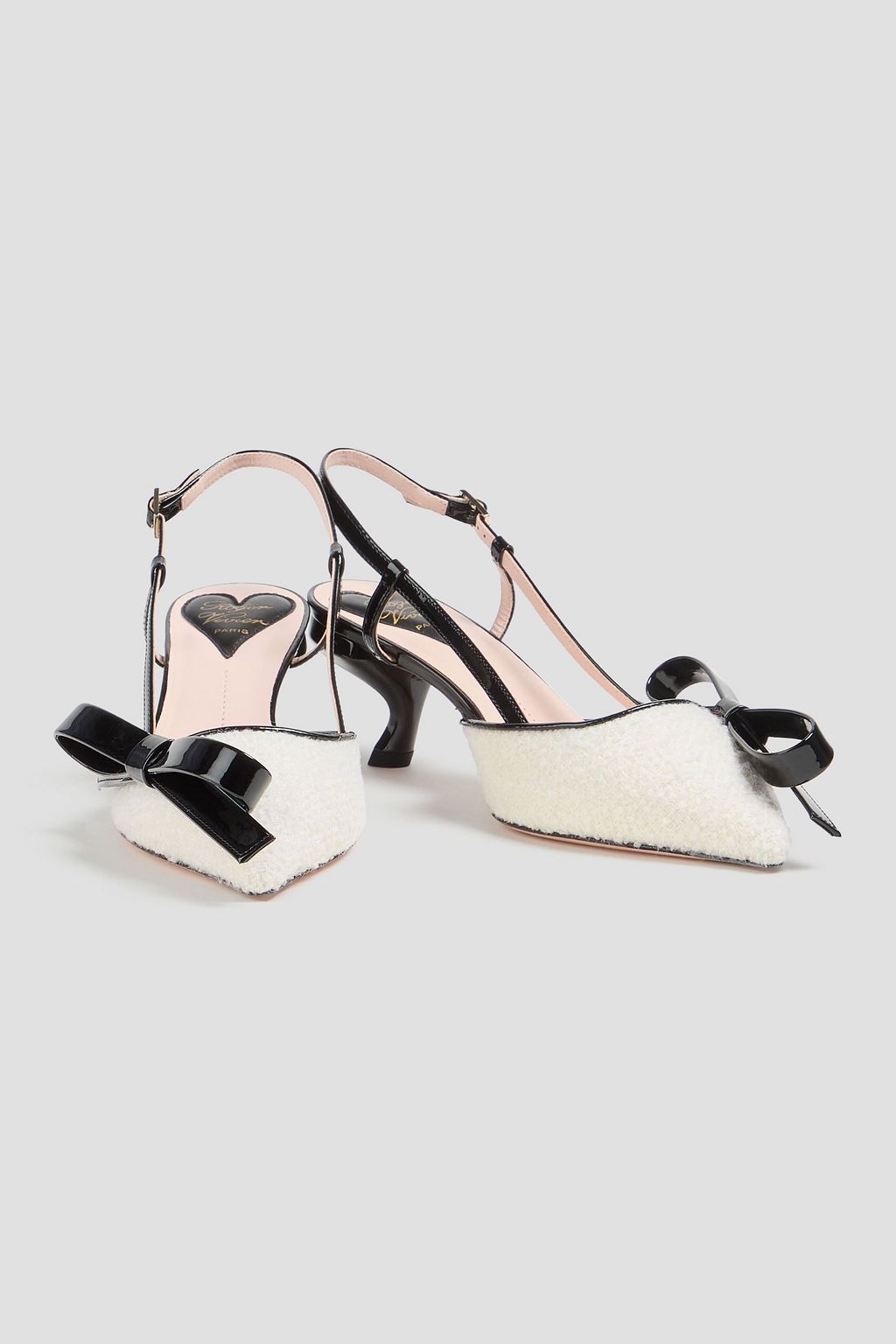 ROGER VIVIER Virgule 55 パテントレザー&ブークレツイード スリングバックパンプス
