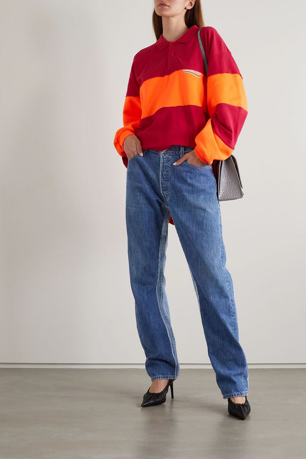 BALENCIAGA Two-tone mid-rise wide-leg jeans