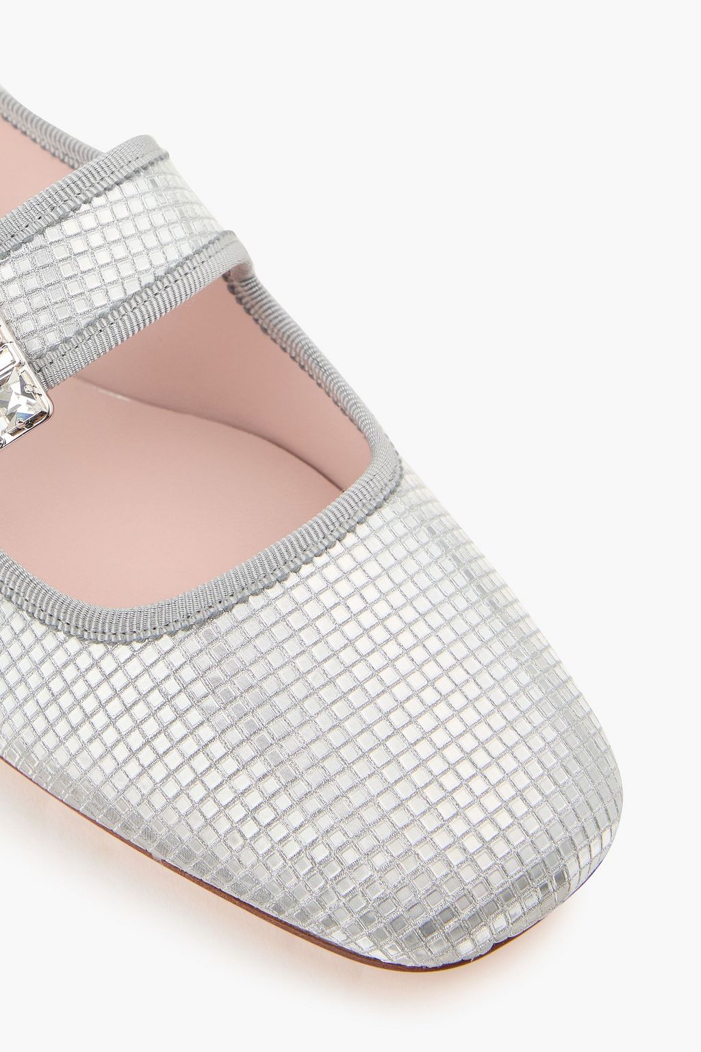ROGER VIVIER Très Vivier Mary-Jane-Ballerinas aus Lamé mit Kristallverzierung