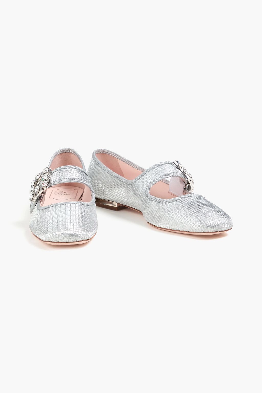 ROGER VIVIER Très Vivier Mary-Jane-Ballerinas aus Lamé mit Kristallverzierung