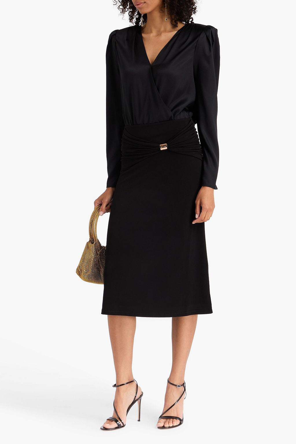 HERVÉ LÉGER Valentina embellished draped stretch-jersey midi skirt