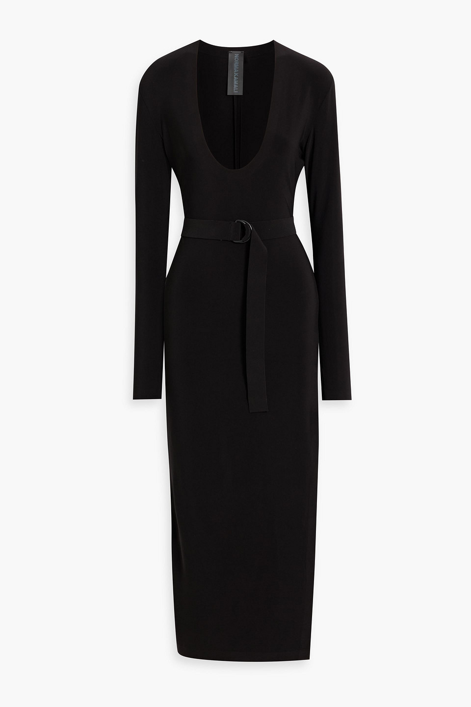 Norma Kamali Belted Stretch-jersey Midi Dress In Black