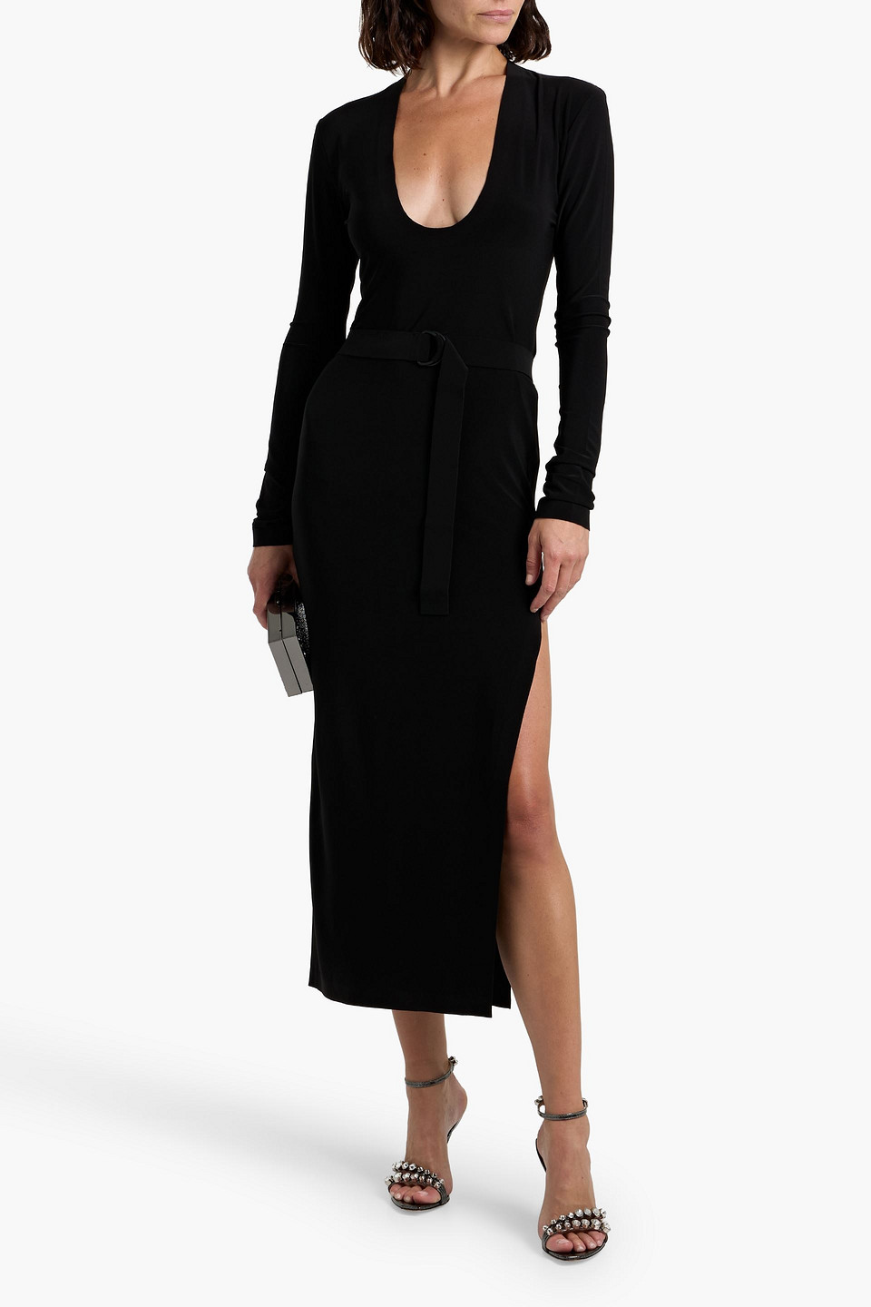 Norma Kamali Belted Stretch-jersey Midi Dress In Black