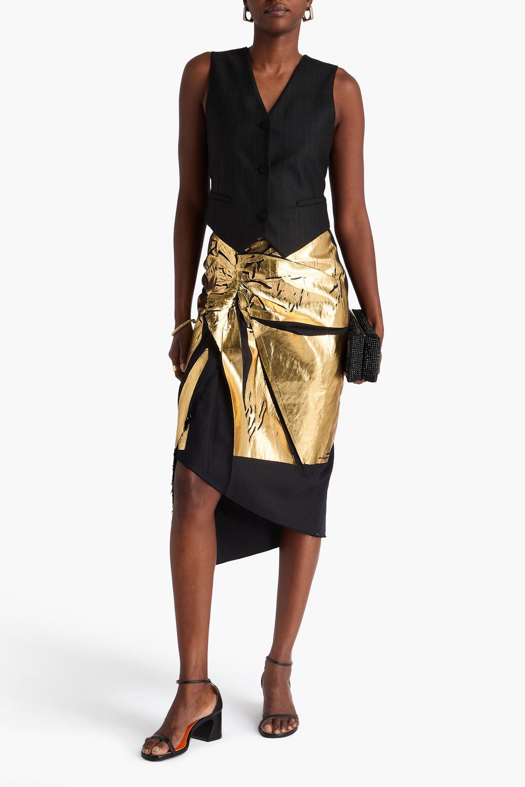 DRIES VAN NOTEN Midirock aus beschichtetem Twill aus einer Baumwoll-Seidenmischung in Metallic-Optik