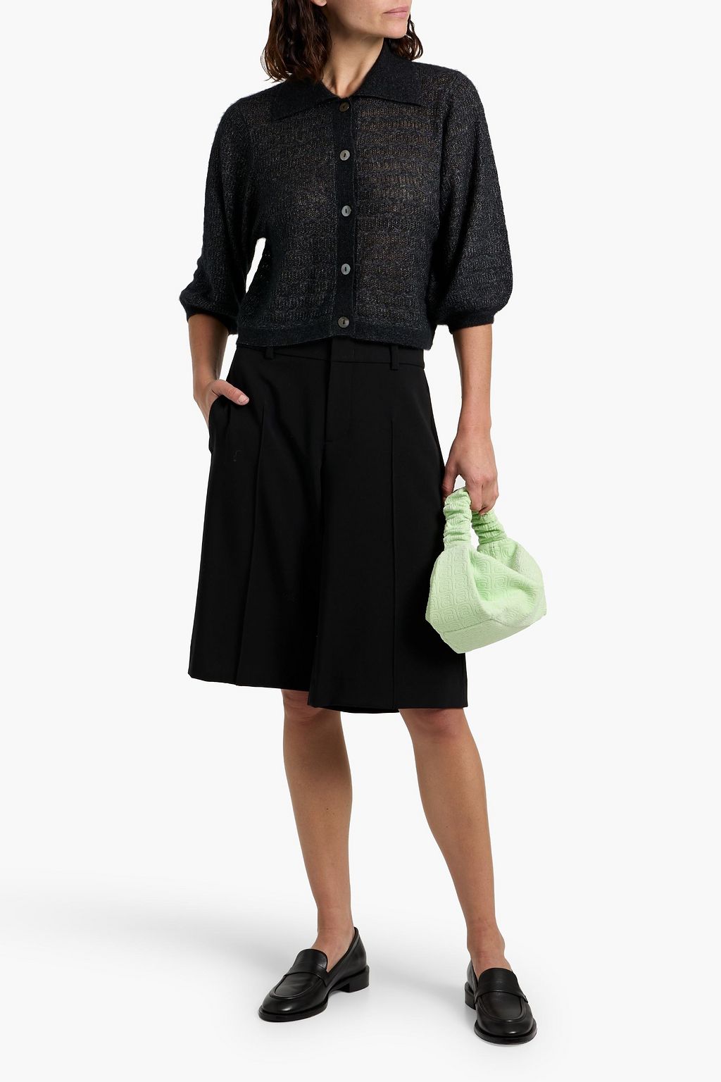 AUTUMN CASHMERE Metallic pointelle-knit cashmere and silk-blend cardigan