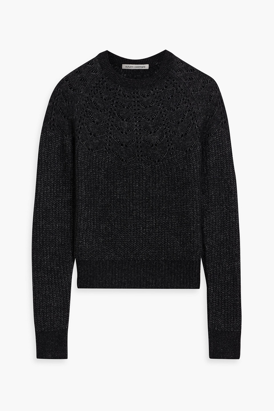 Autumn Cashmere Metallic Pointelle-knit Cashmere And Silk-blend Sweater In Black