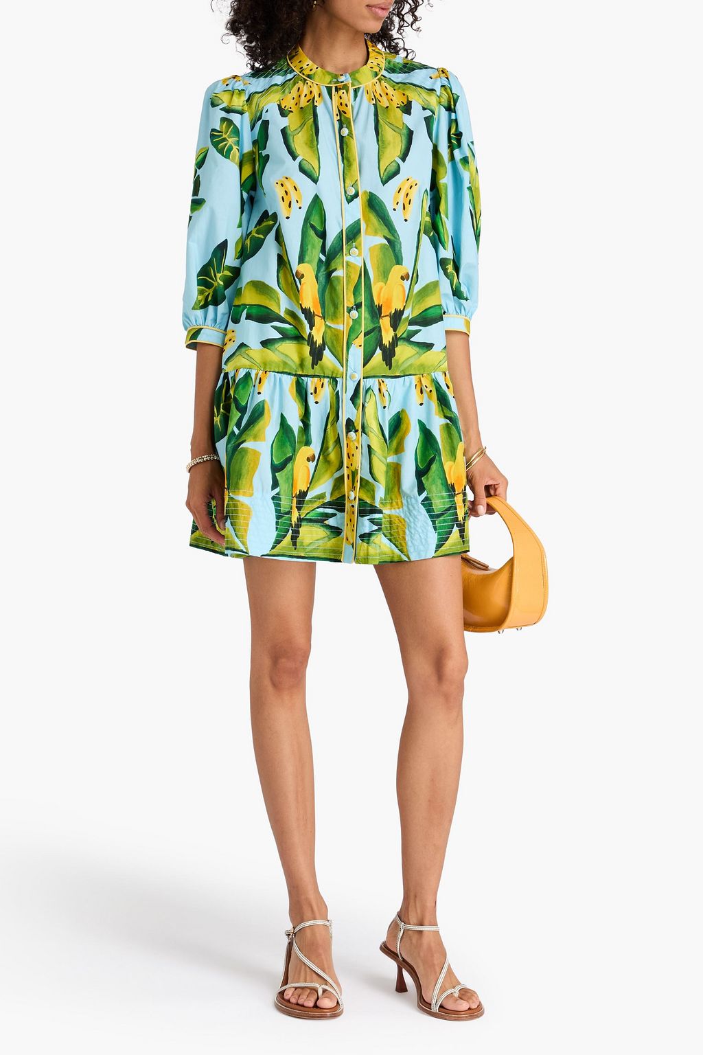 FARM RIO Printed cotton mini shirt dress