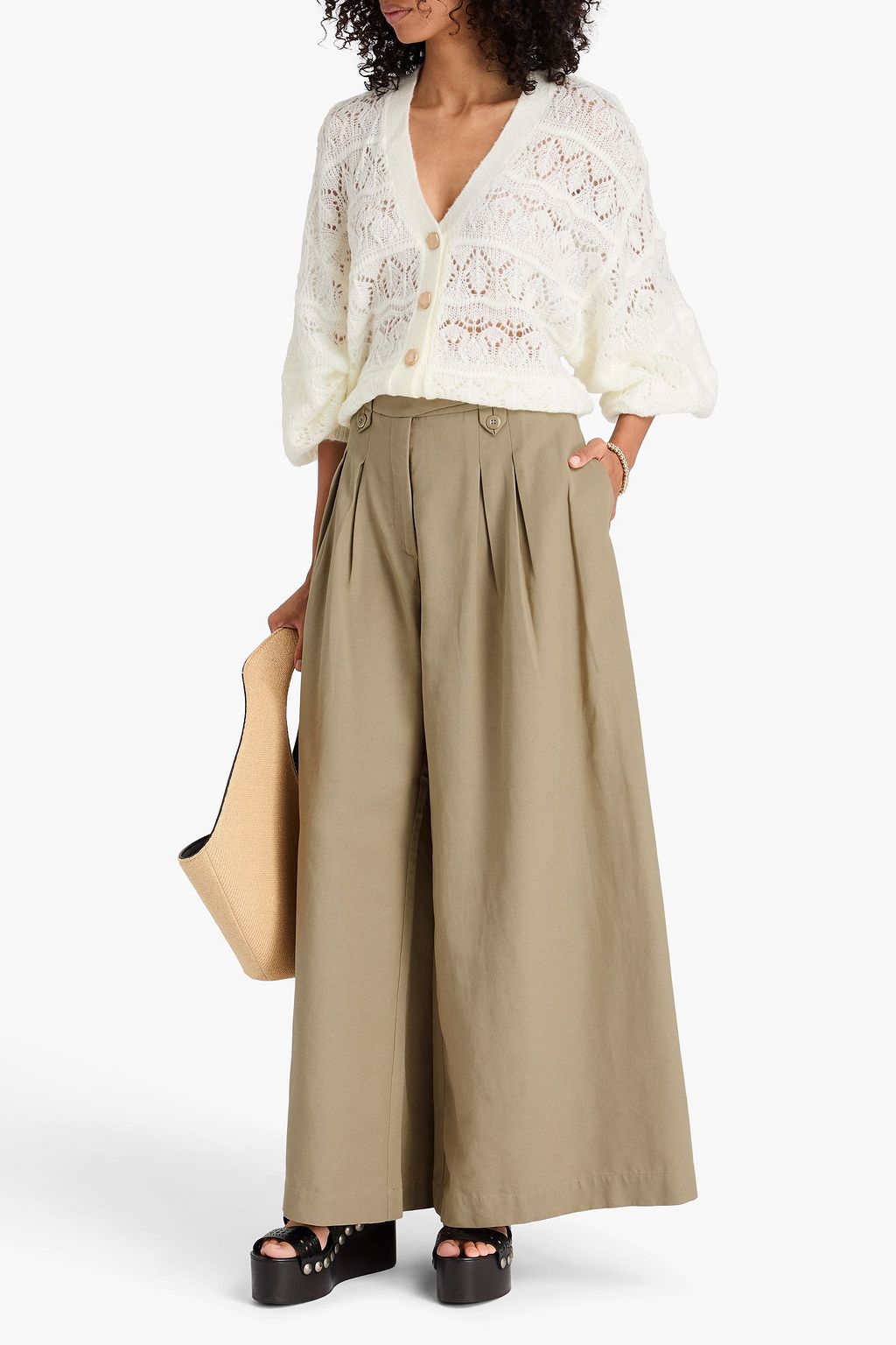 FARM RIO Pleated faille wide-leg pants