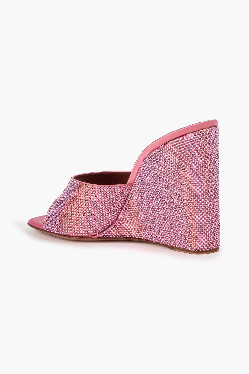 AMINA MUADDI Lupita iridescent crystal-embellished satin wedge mules