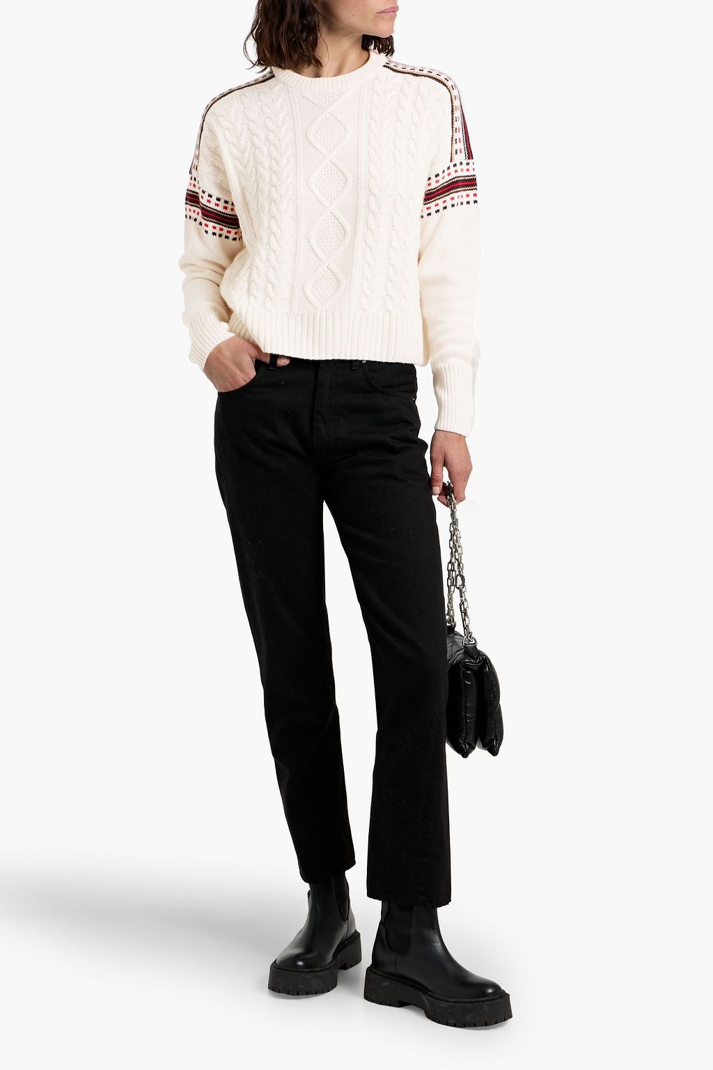 AUTUMN CASHMERE Intarsia and cable-knit sweater
