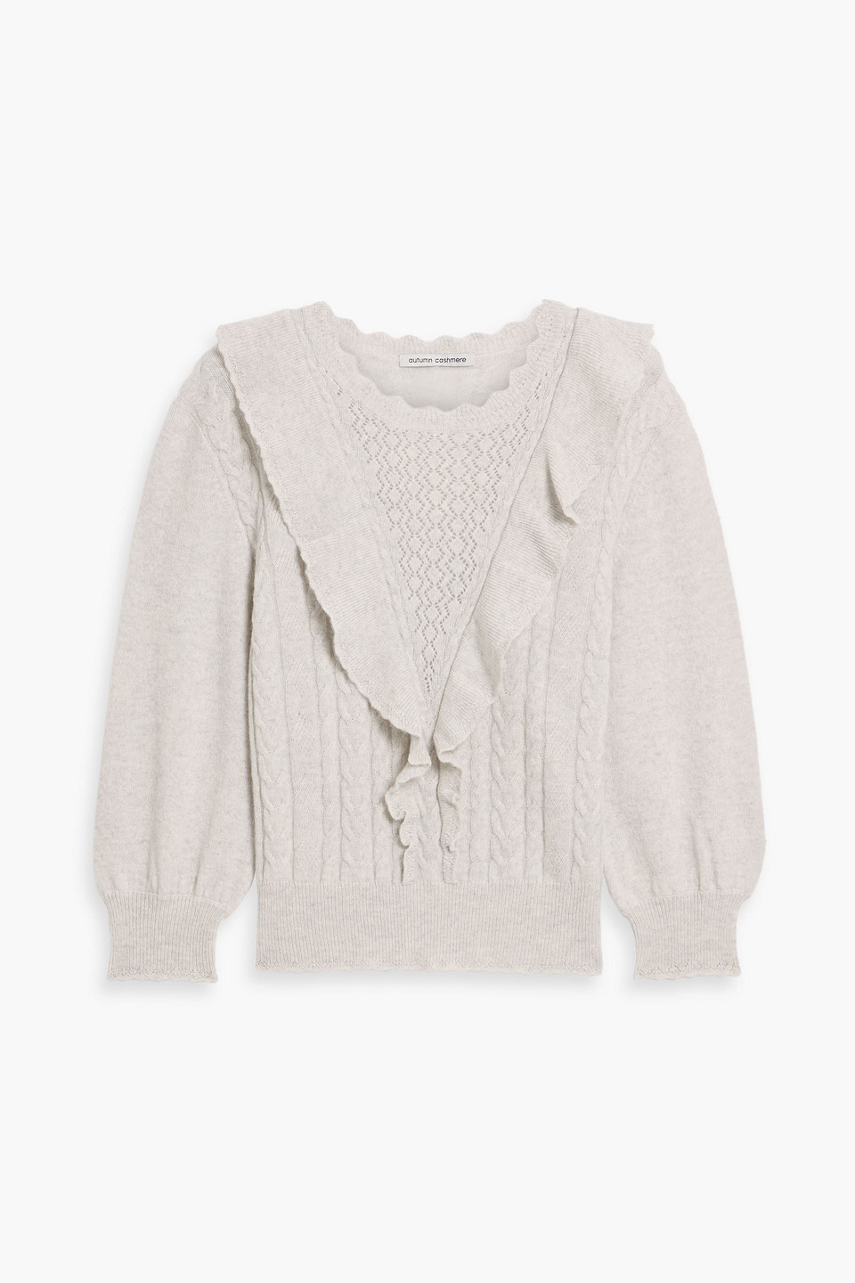 Ruffled cable-knit cashmere sweater