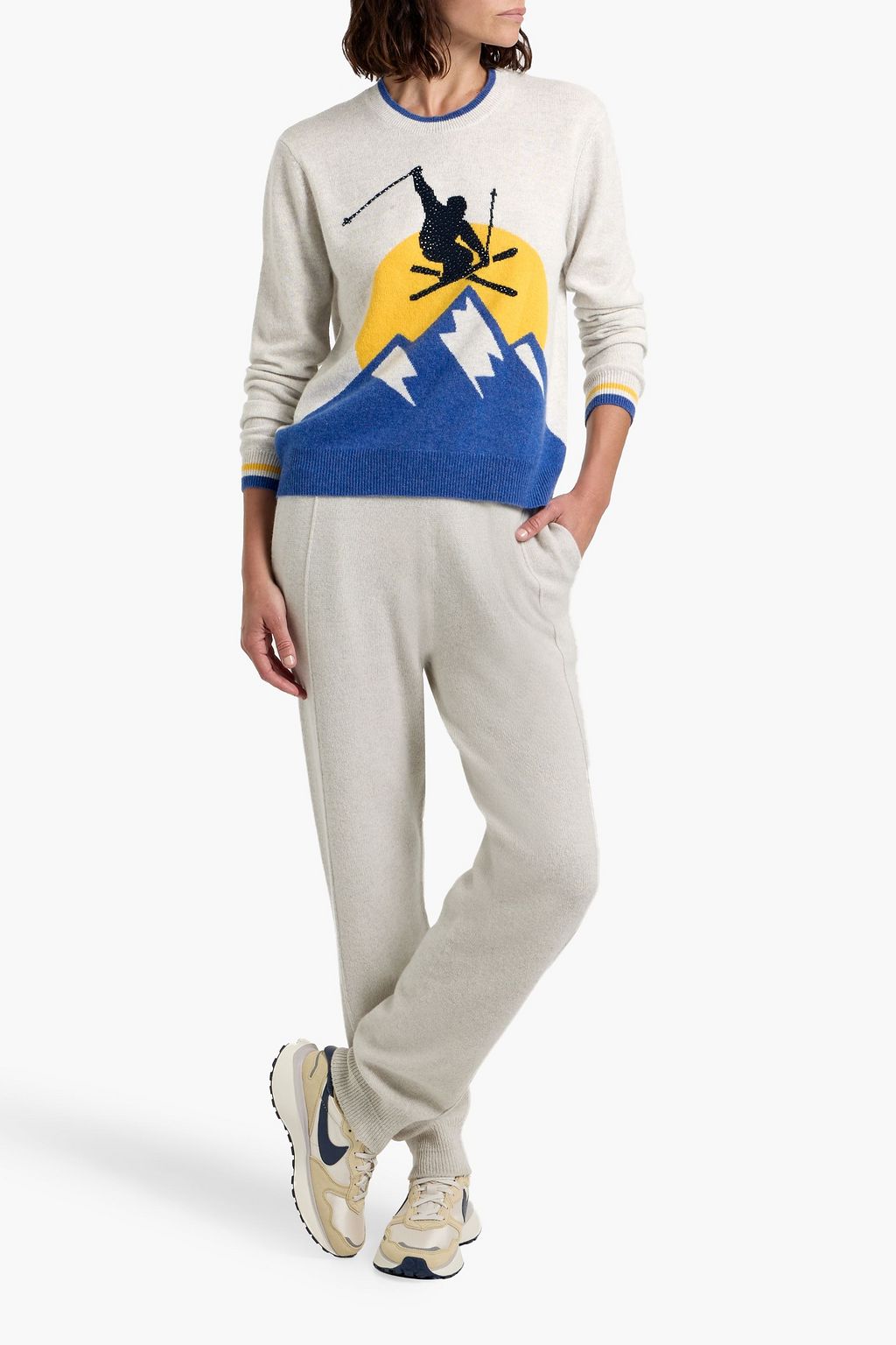 AUTUMN CASHMERE Crystal-embellished intarsia cashmere sweater