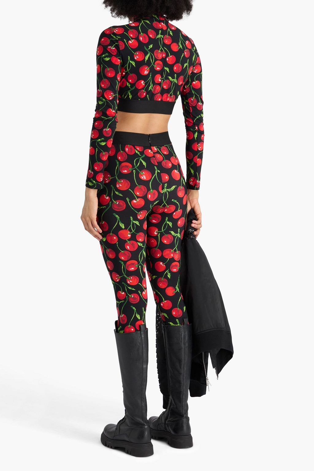 DOLCE&GABBANA Cropped printed stretch-jersey turtleneck top