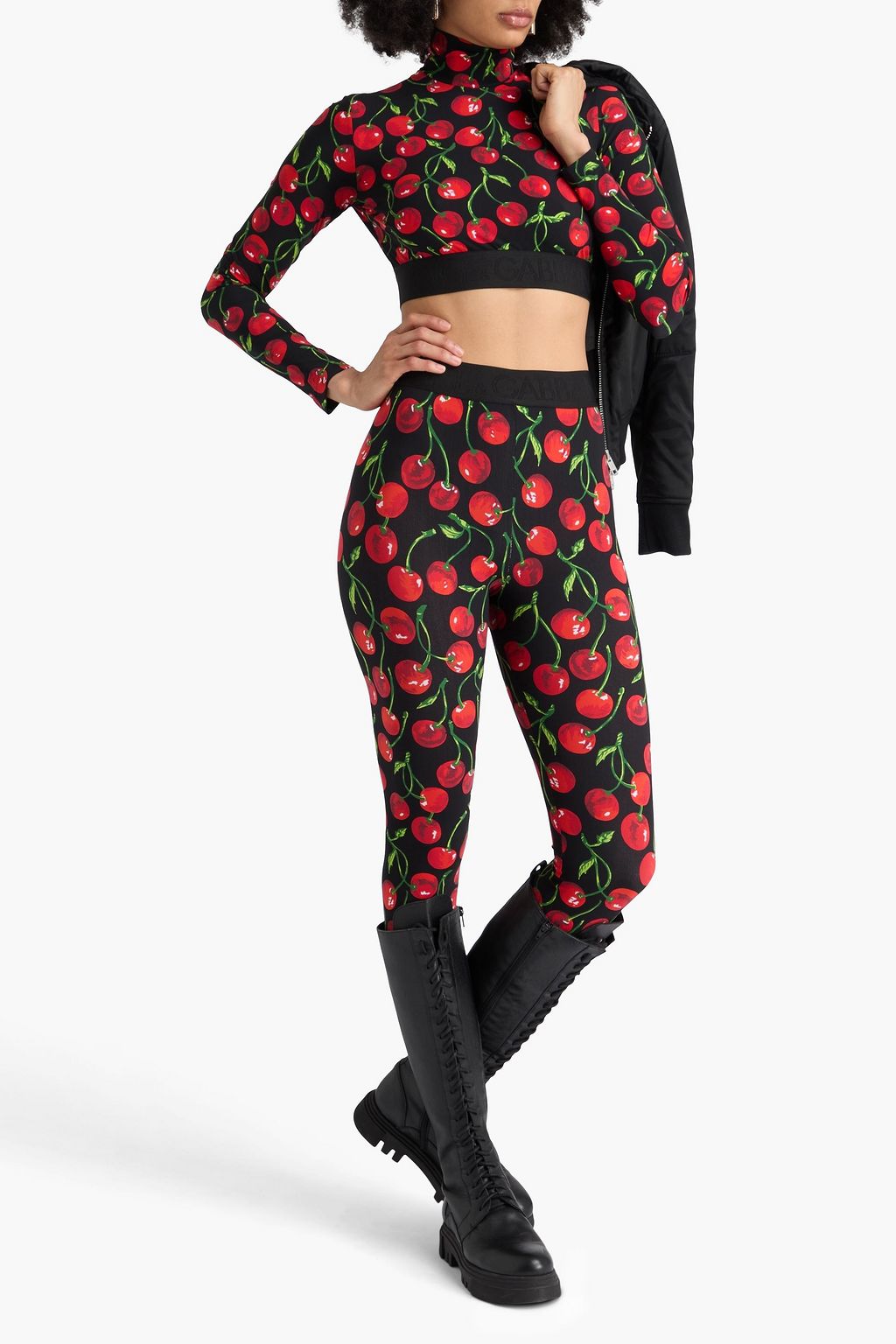 DOLCE&GABBANA Cropped printed stretch-jersey turtleneck top