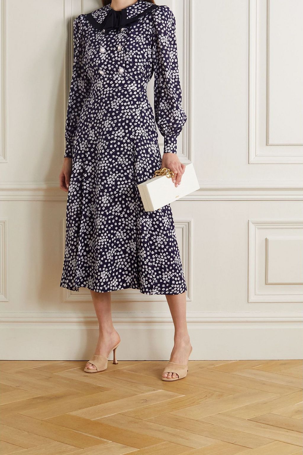 ALESSANDRA RICH Floral-print silk crepe de chine midi dress