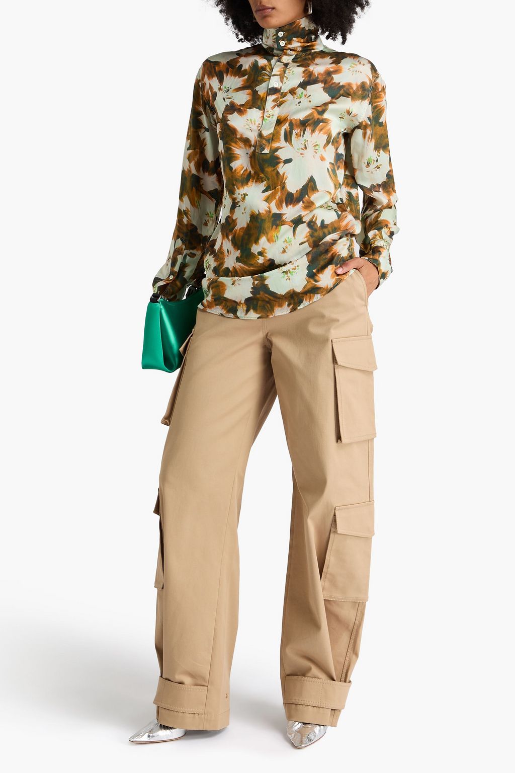 DRIES VAN NOTEN 플로럴 프린트 워시드 실크 셔츠