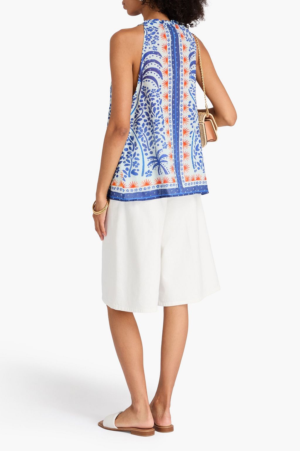 FARM RIO Printed Swiss-dot cotton top