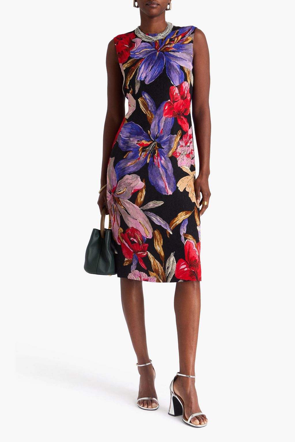 DRIES VAN NOTEN فستان متوسط الطول من قماش كلوكيه مزيّن بنقش الورود
