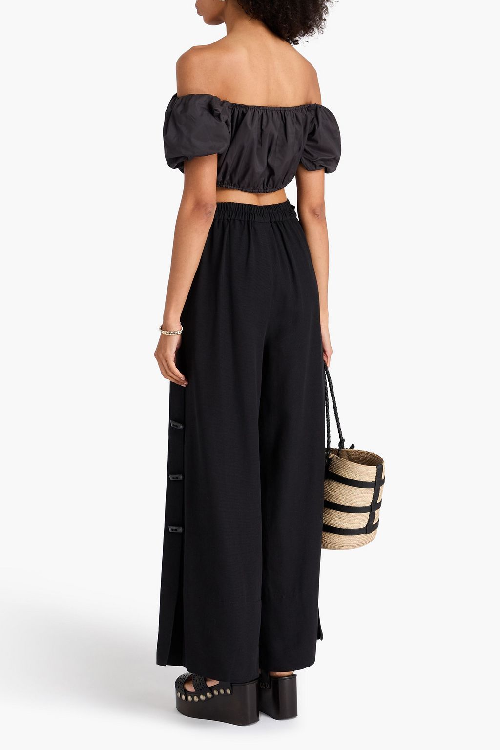 FARM RIO Pleated faille wide-leg pants