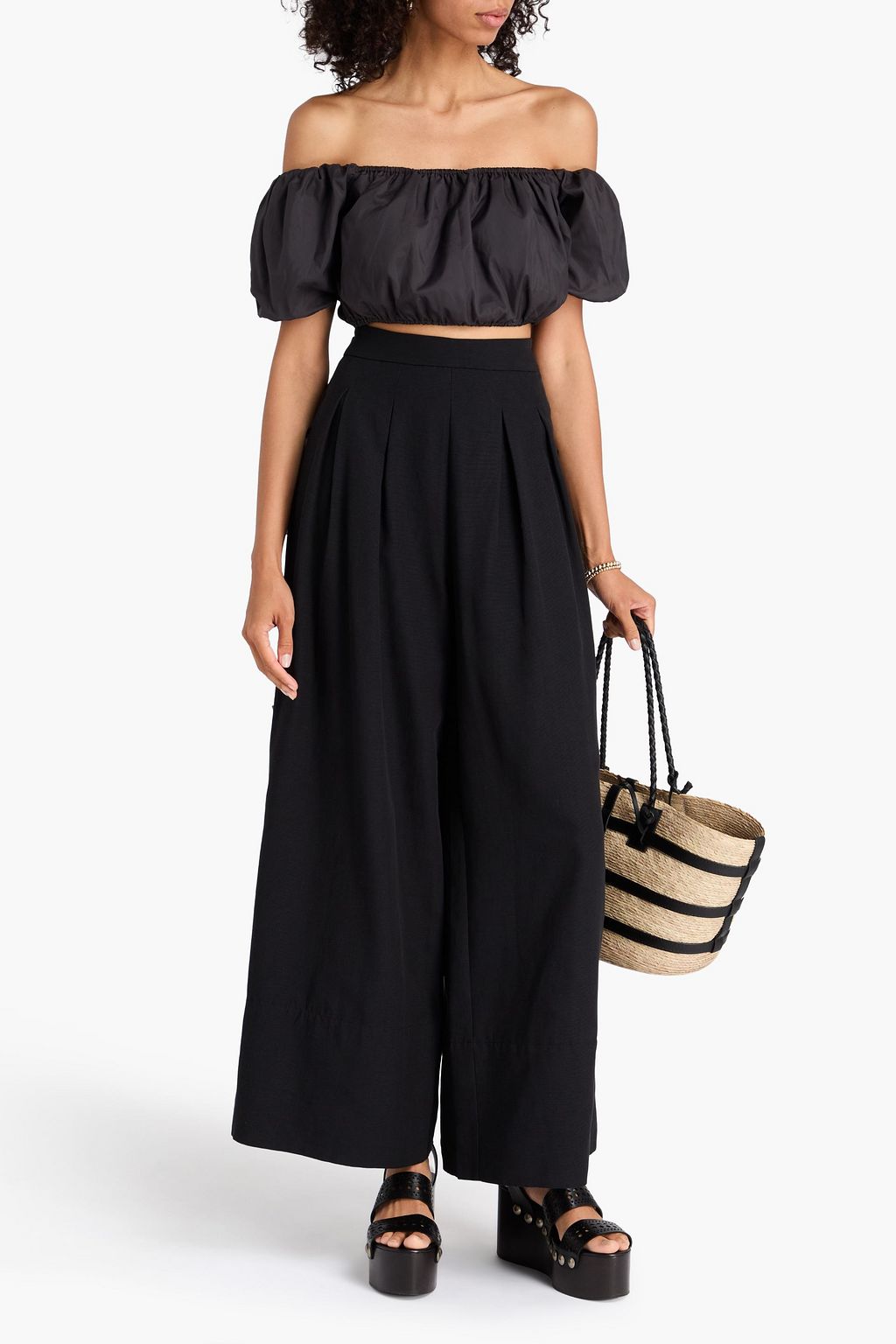 FARM RIO Pleated faille wide-leg pants
