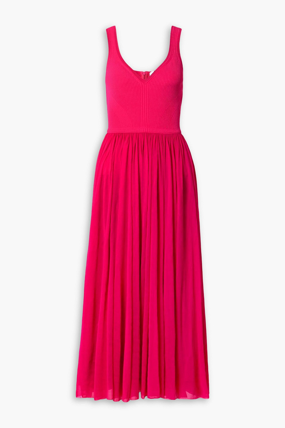 Alexander Mcqueen Chiffon And Ribbed-knit Midi Dress In Pink