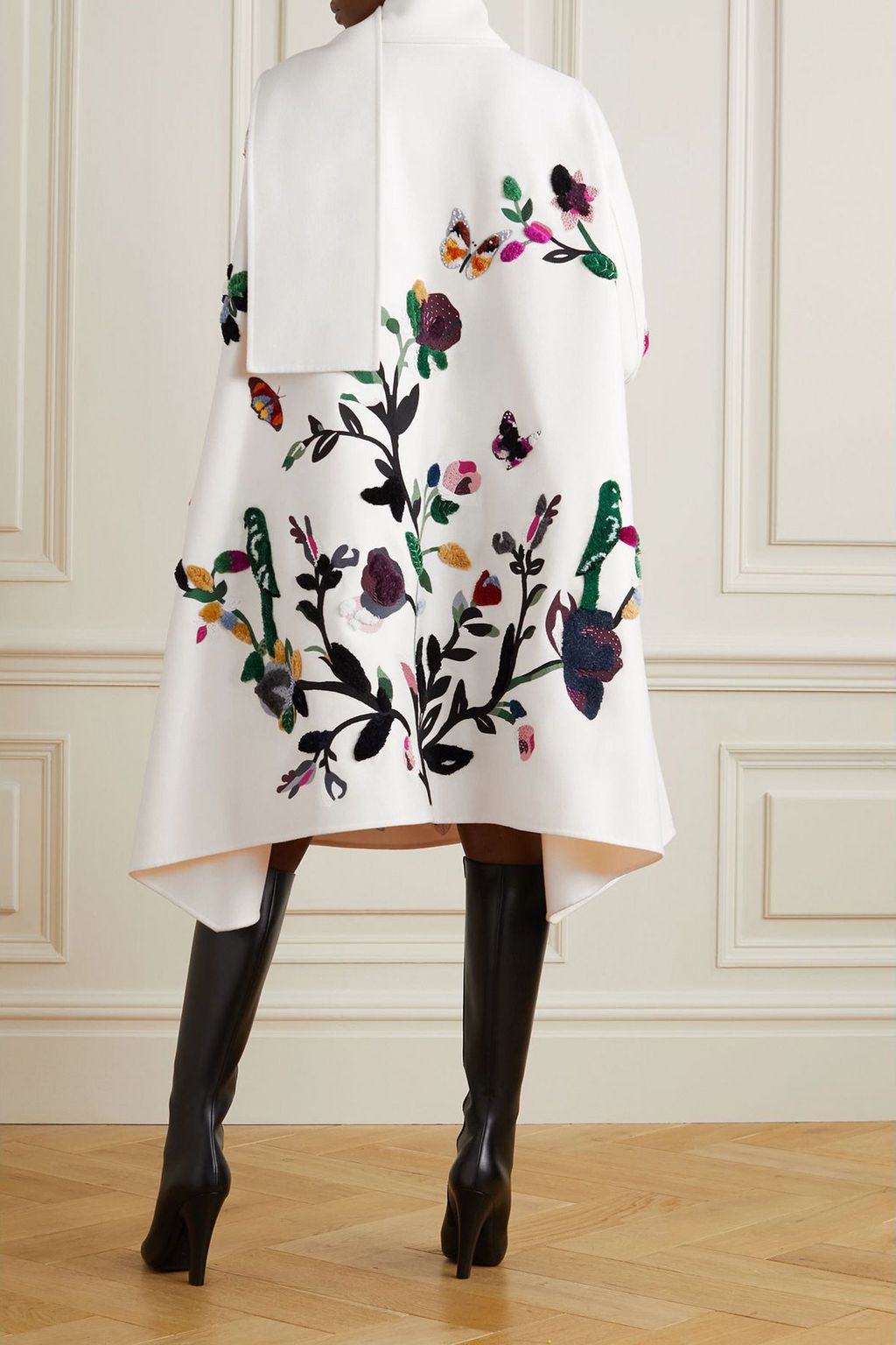 VALENTINO GARAVANI Embroidered embellished wool and cashmere-blend felt coat