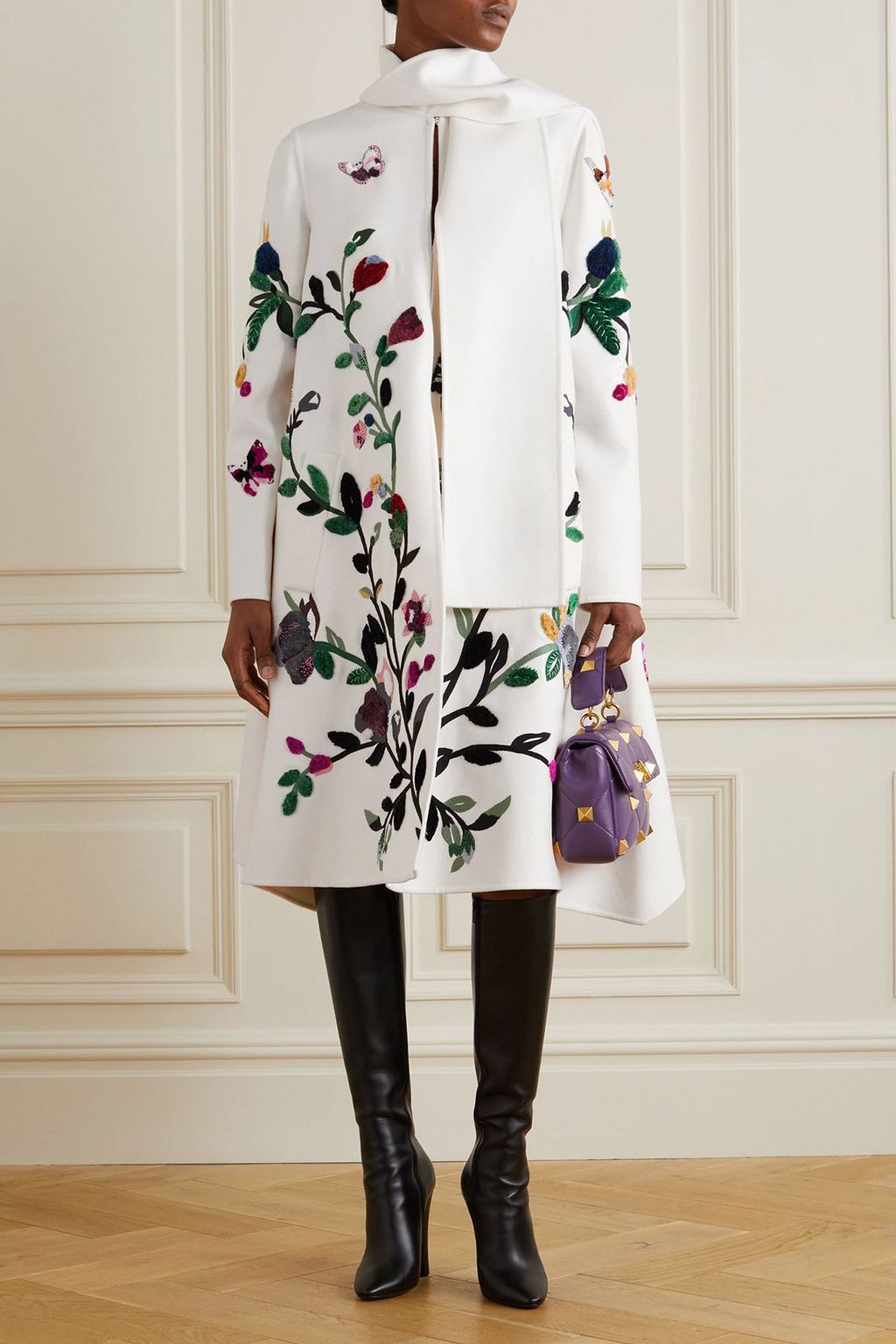 VALENTINO GARAVANI Embroidered embellished wool and cashmere-blend felt coat