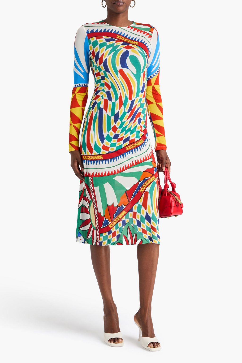 DOLCE&GABBANA ジャージー ミディワンピース プリント入り
