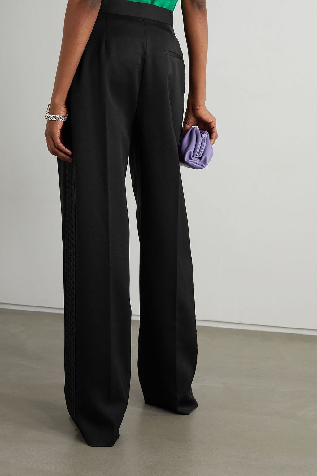 BOTTEGA VENETA Hose mit weitem Bein aus Grain de Poudre aus Wolle mit Intrecciato-Muster