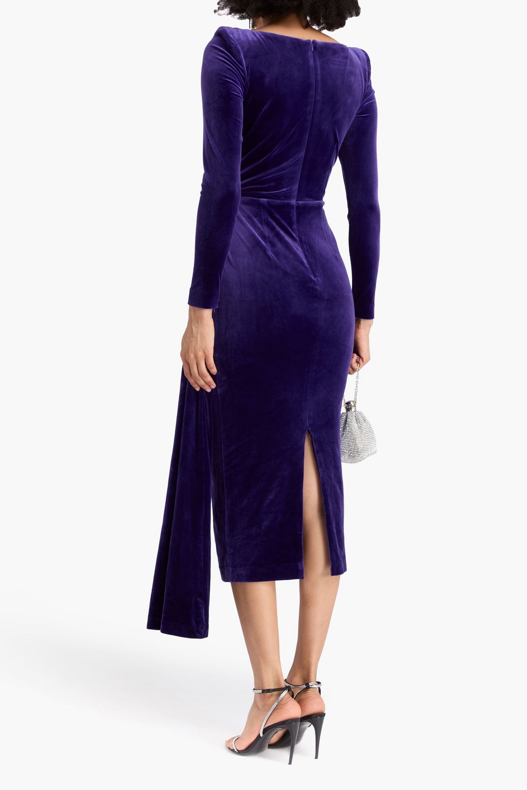 ALEX PERRY Draped velvet midi dress