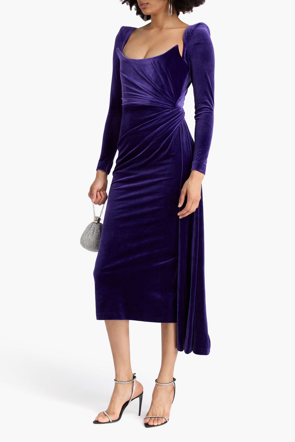 ALEX PERRY Draped velvet midi dress