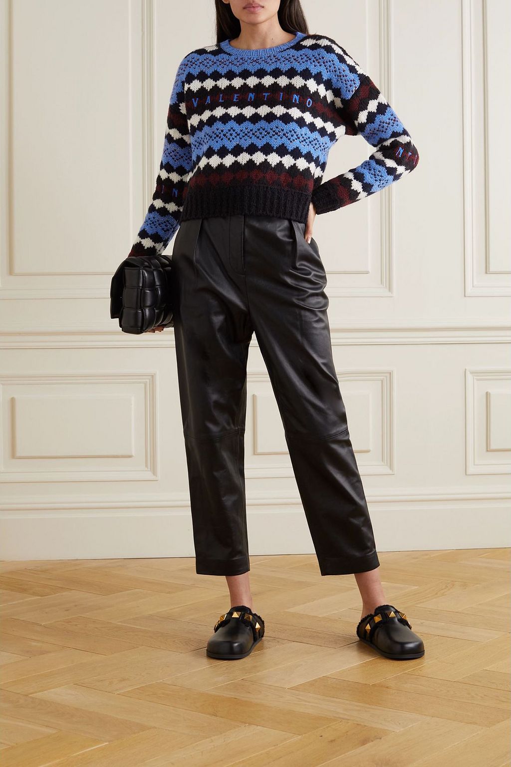 VALENTINO GARAVANI ジャカードニット ウール セーター 刺繍入り