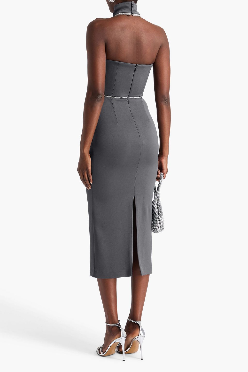 ALEX PERRY Strapless crystal-embellished satin-crepe midi dress