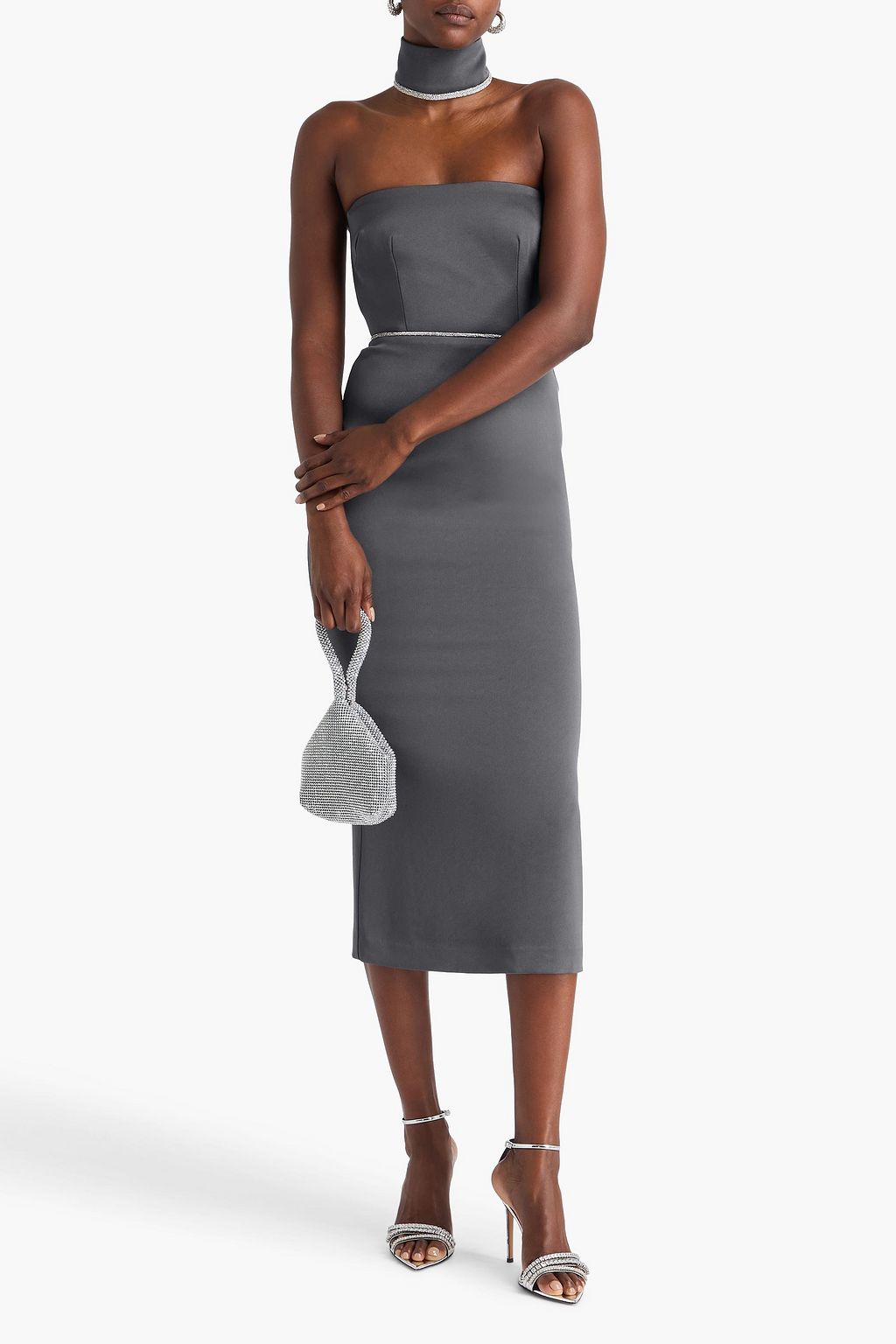 ALEX PERRY Strapless crystal-embellished satin-crepe midi dress