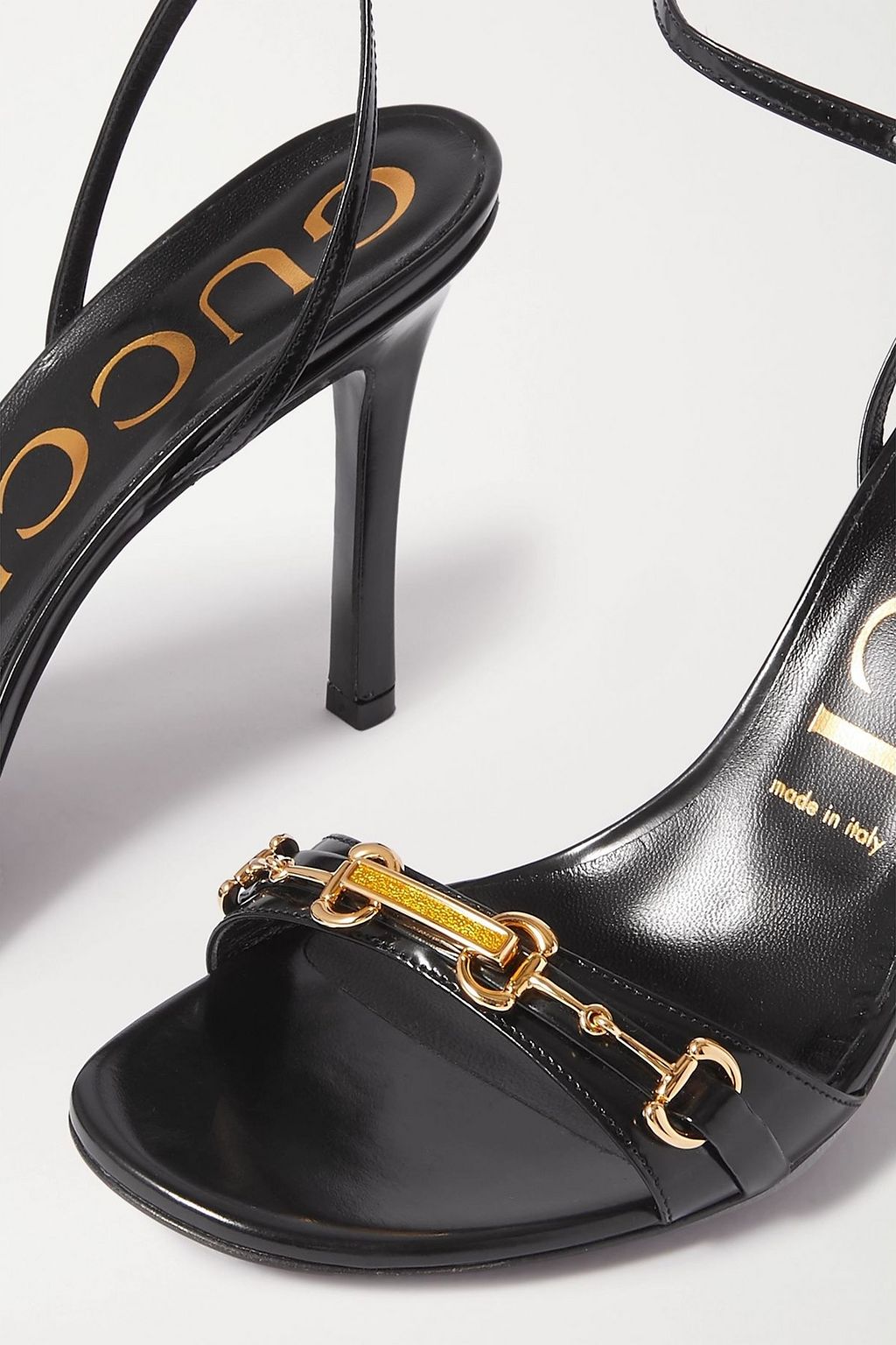 GUCCI Moorea horsebit-detailed patent-leather sandals