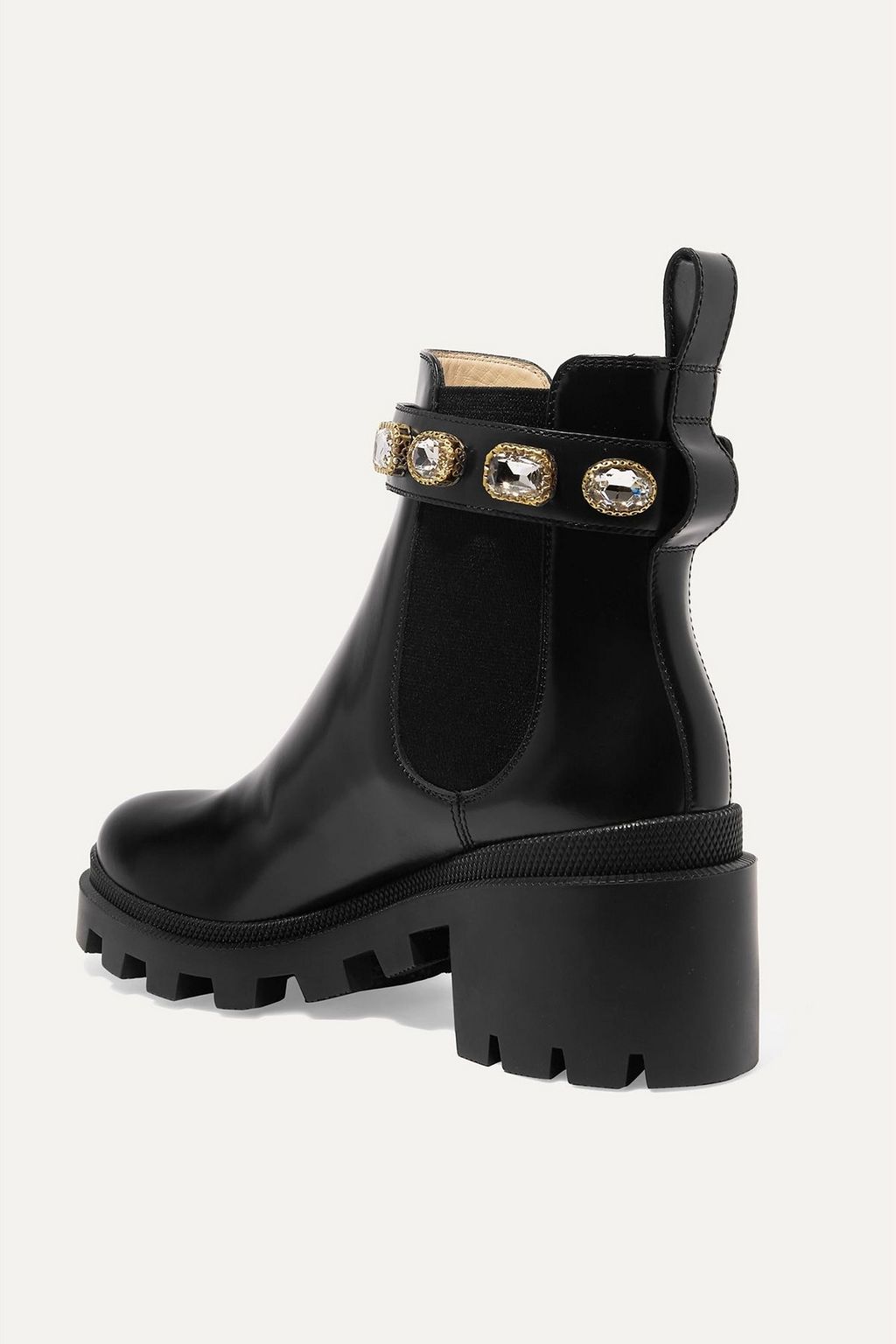 GUCCI Crystal-embellished leather Chelsea boots