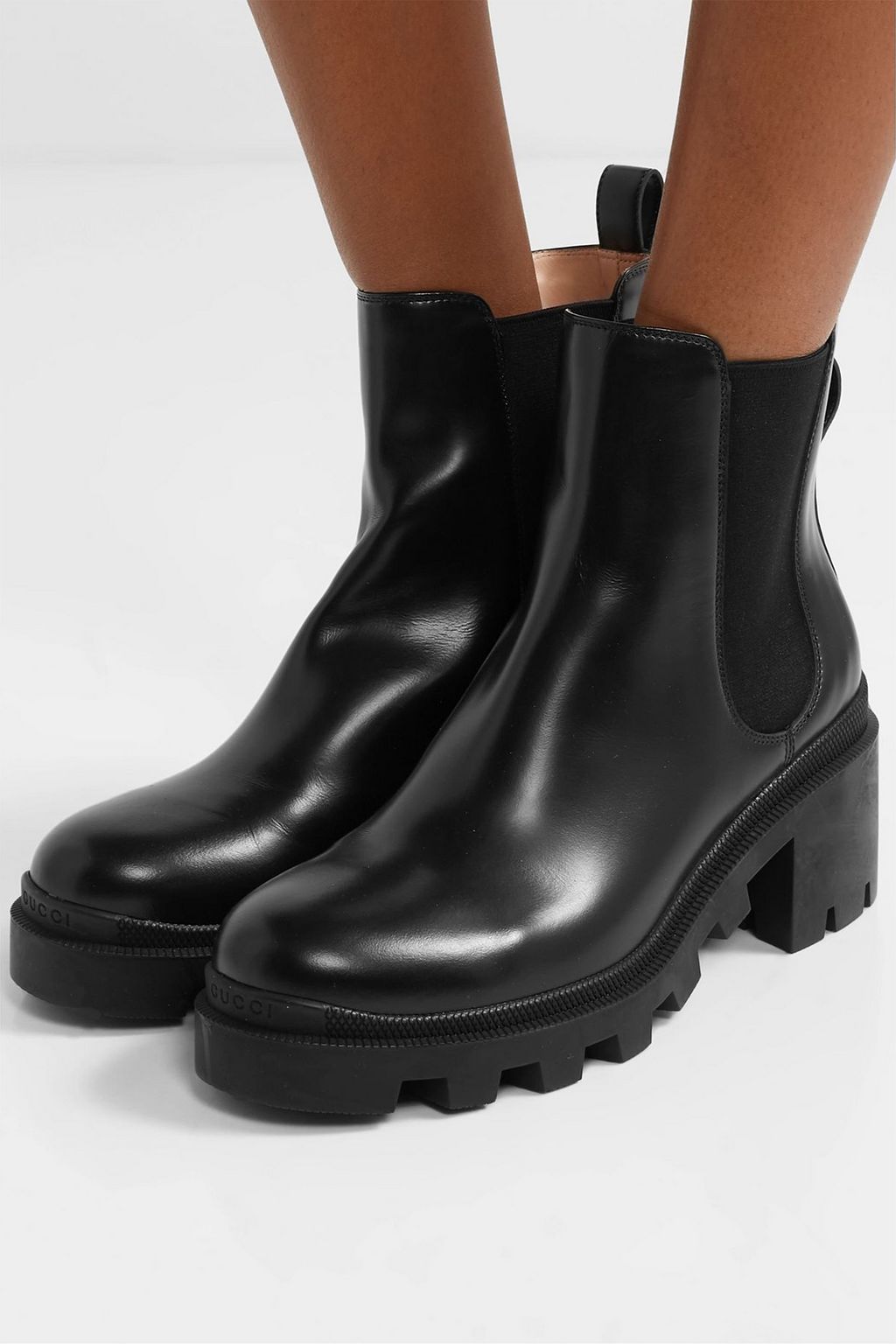 GUCCI Crystal-embellished leather Chelsea boots