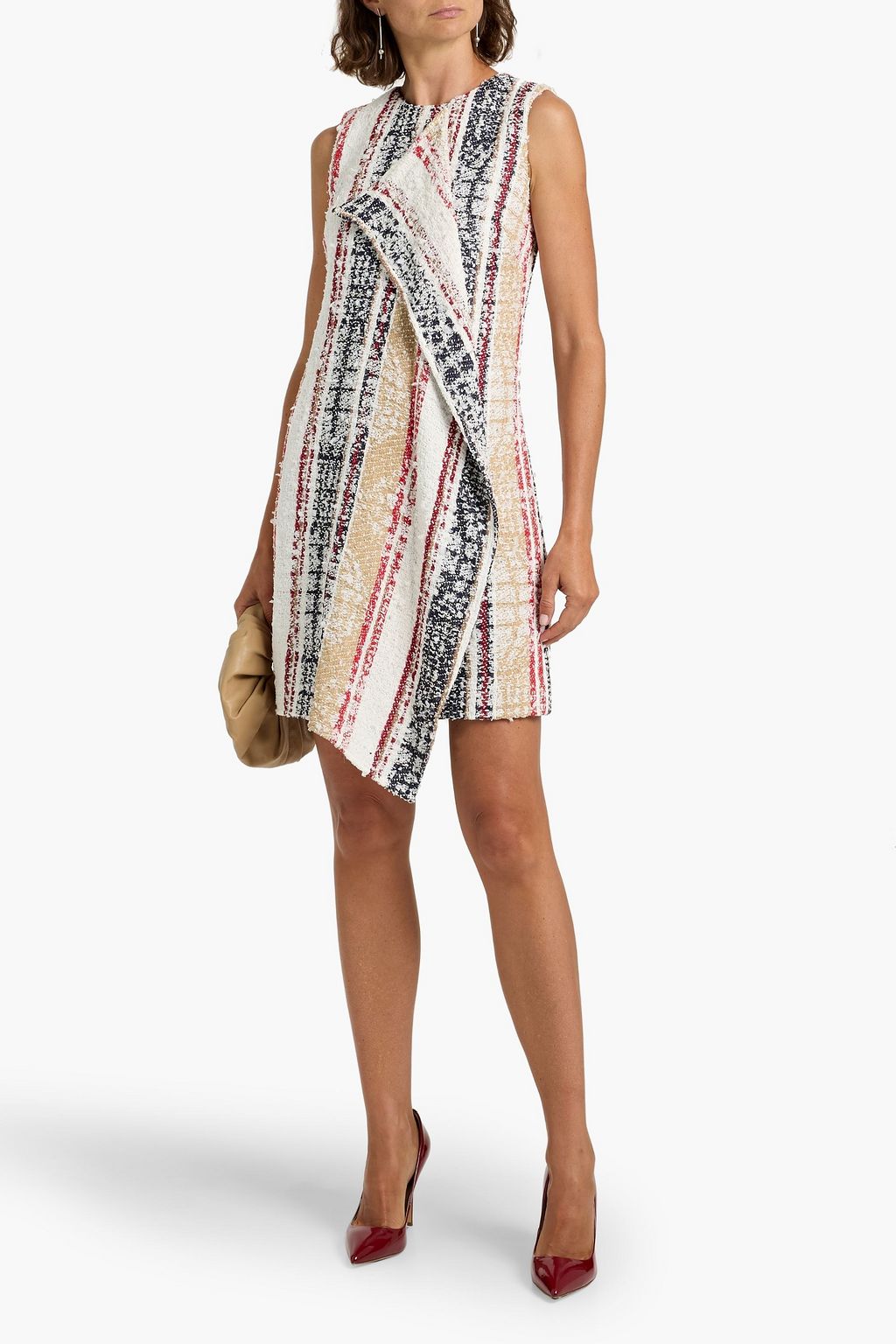 OSCAR DE LA RENTA Draped striped tweed mini dress