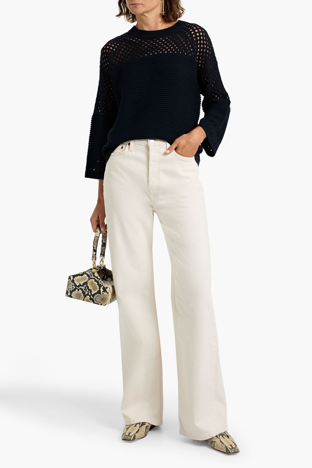 AUTUMN CASHMERE Ribbed and open-knit cotton sweater