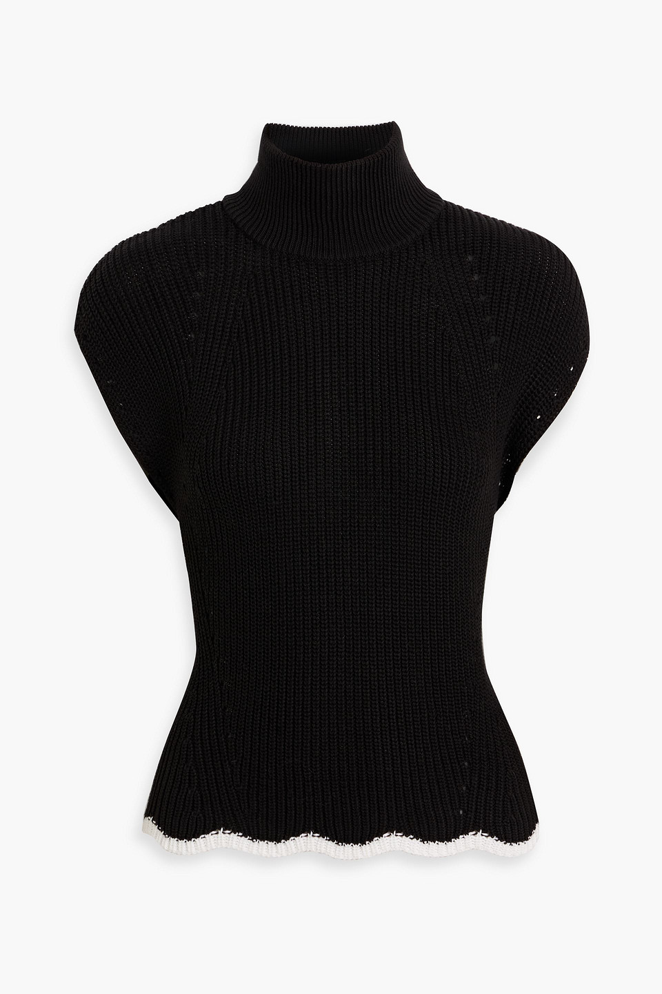 Autumn Cashmere Scalloped Cotton Turtleneck Sweater In Black